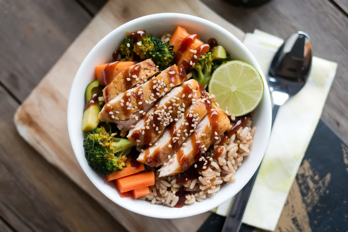 Healthy Teriyaki Bowl with Chicken, Brown Rice, and Vegetables