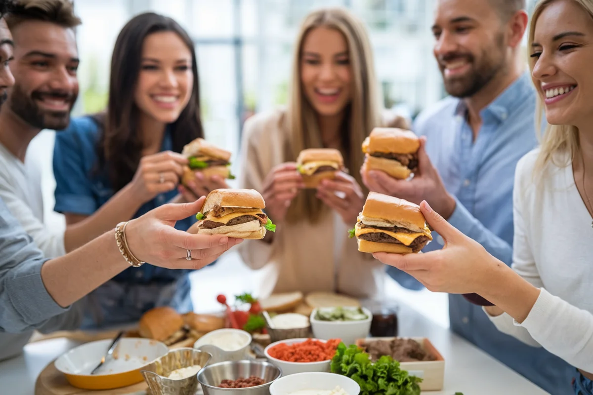 Friends Enjoying Sliders Around a Table