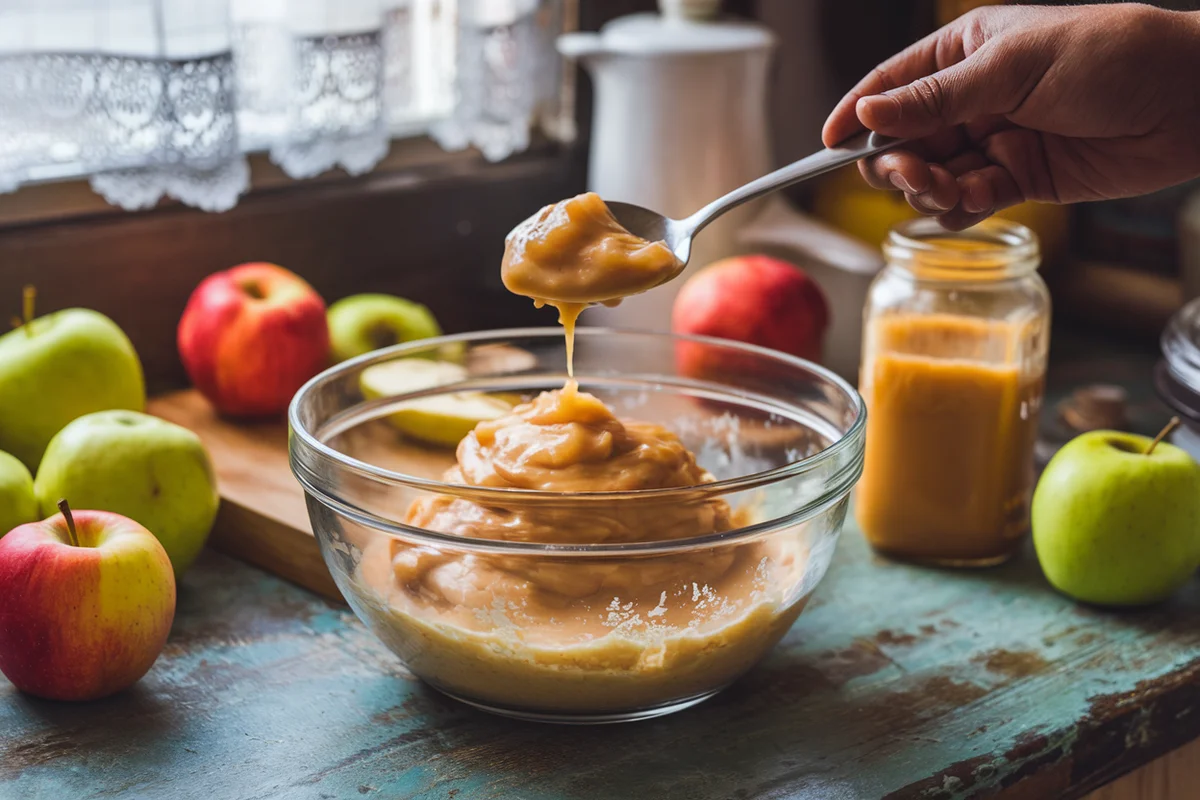 Adding applesauce to cake mix as a substitute for vegetable oil.