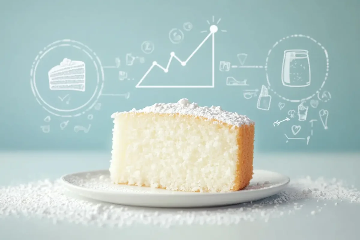 Infographic showing the high carbohydrate content of a traditional angel food cake slice and its effect on blood sugar levels.