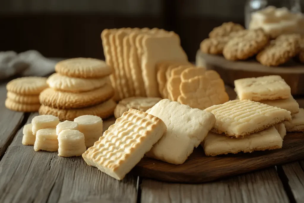 A variety of cookies including Chessman, Nilla wafers, shortbread, and butter cookies.