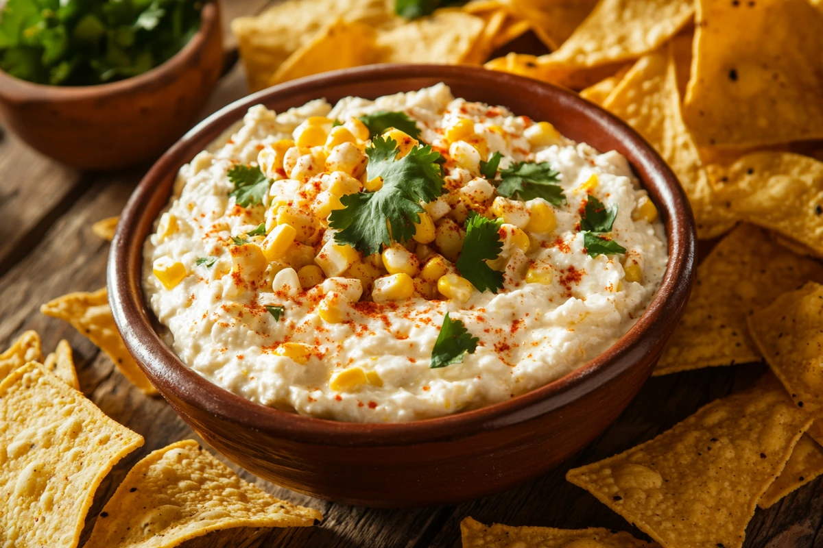 Mexican Street Corn Dip with fresh vegetable sticks.