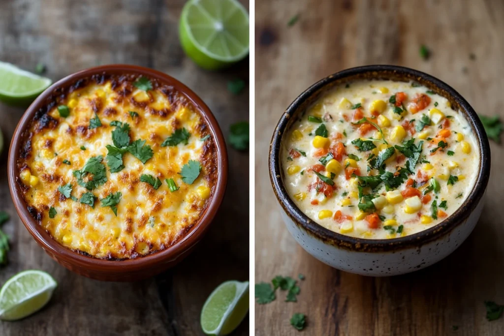 Hot and creamy street corn dip with cheese and chili powder