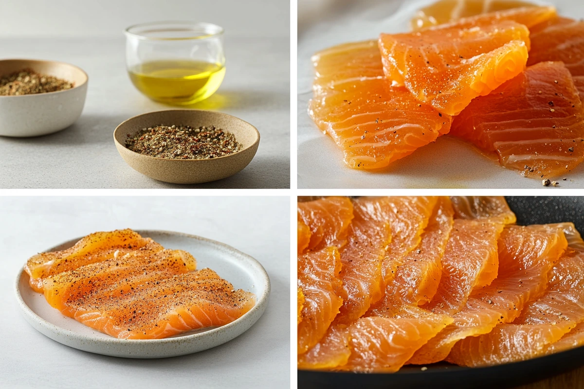 Steps to prepare salmon skin as a snack, from seasoning to frying and serving