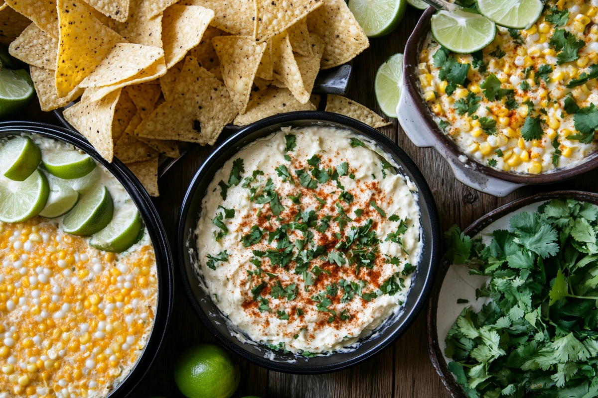 Side-by-side comparison of hot and cold street corn dip