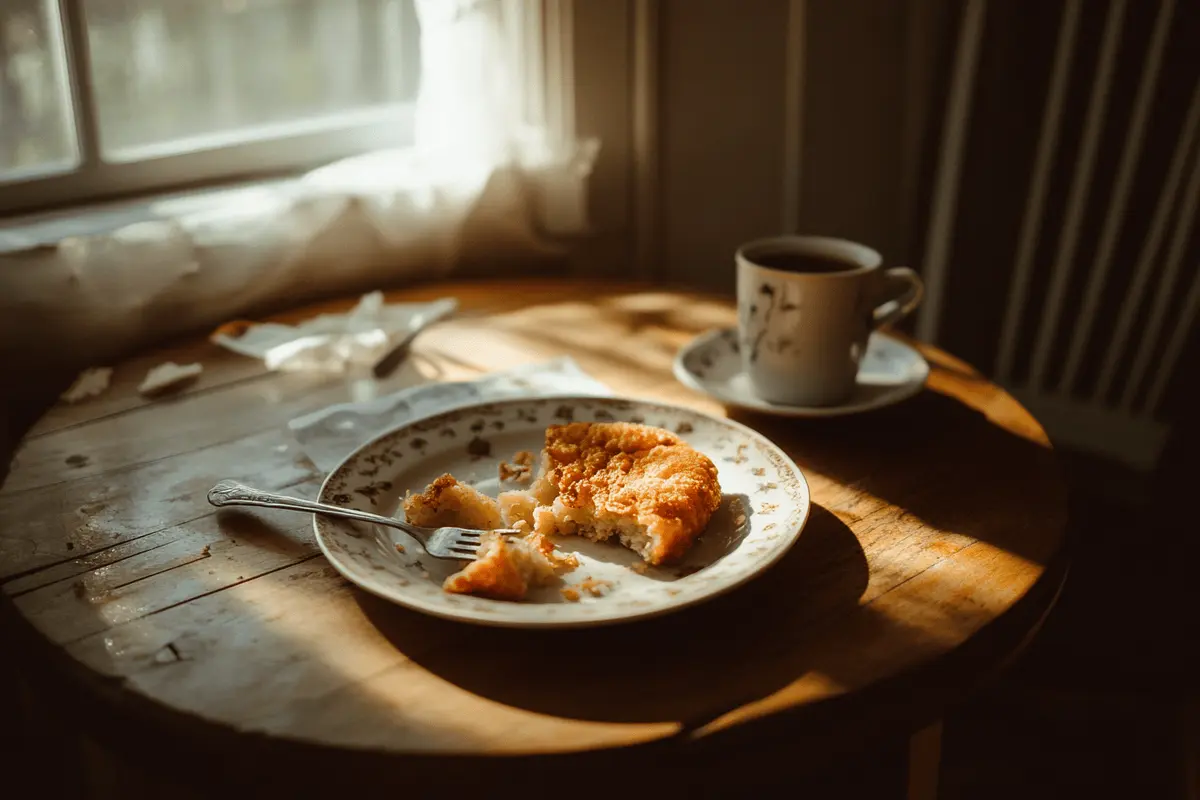 Cozy kitchen table with a plate of partially eaten fried green tomatoes